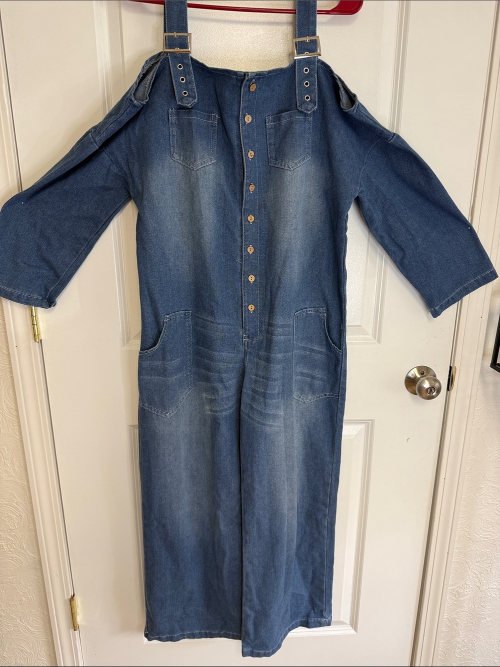 Amazon Women's Denim Button-Front Jumpsuit in Blue